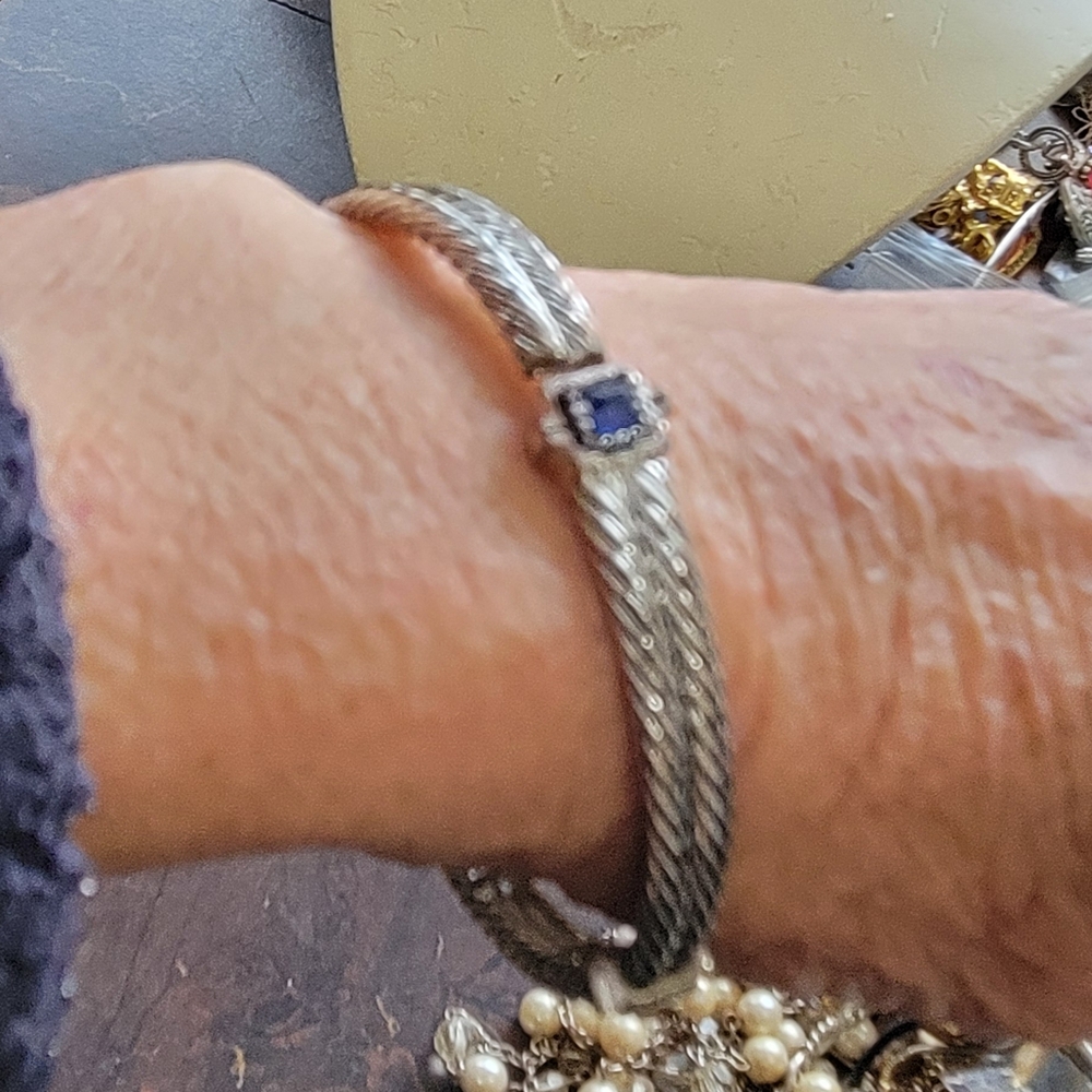 Vintage Stretch Silver tone  Bracelet with Colored Gemstone